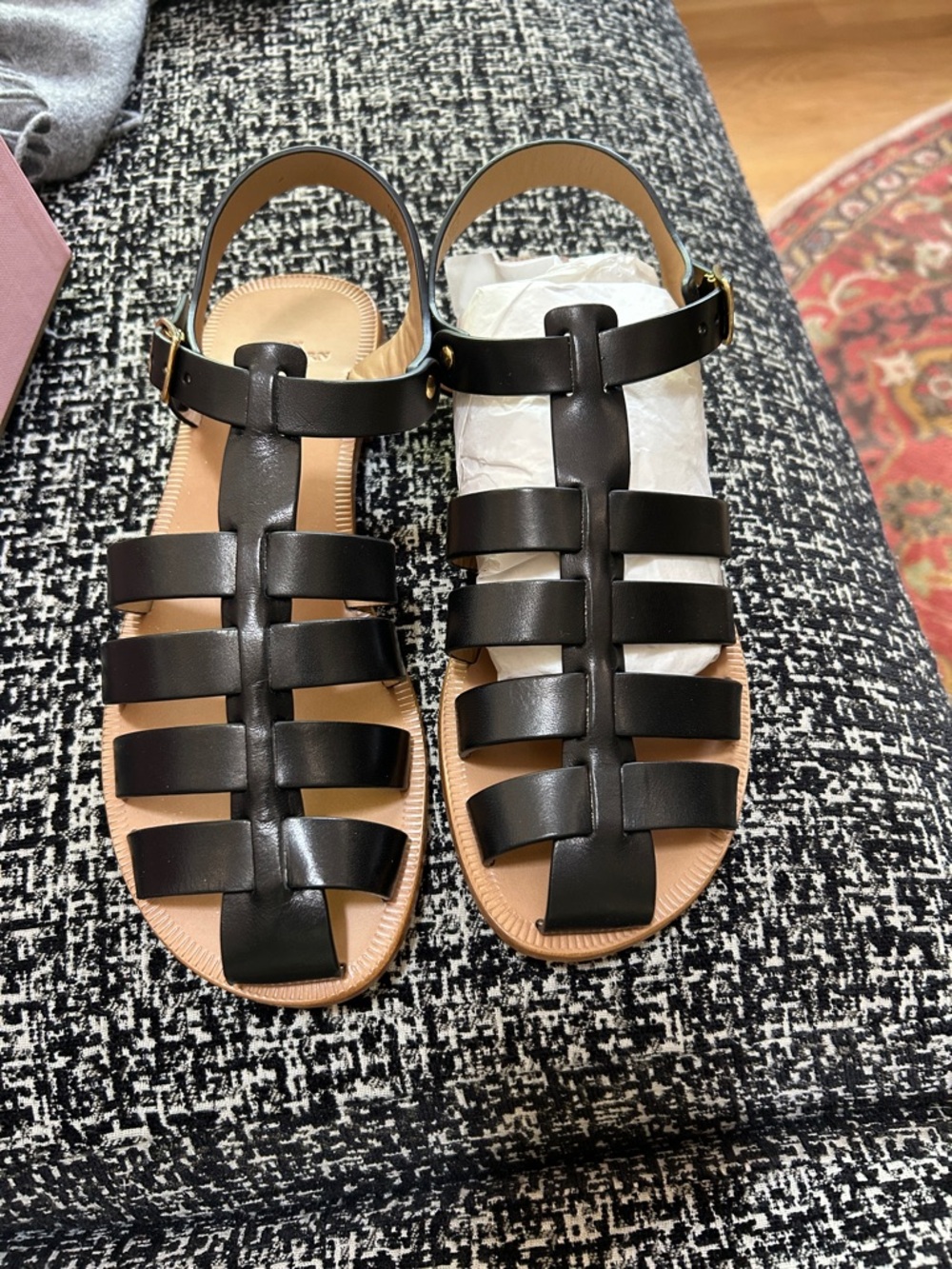NIB Ann Mashburn Black Leather Fisherman Sandal